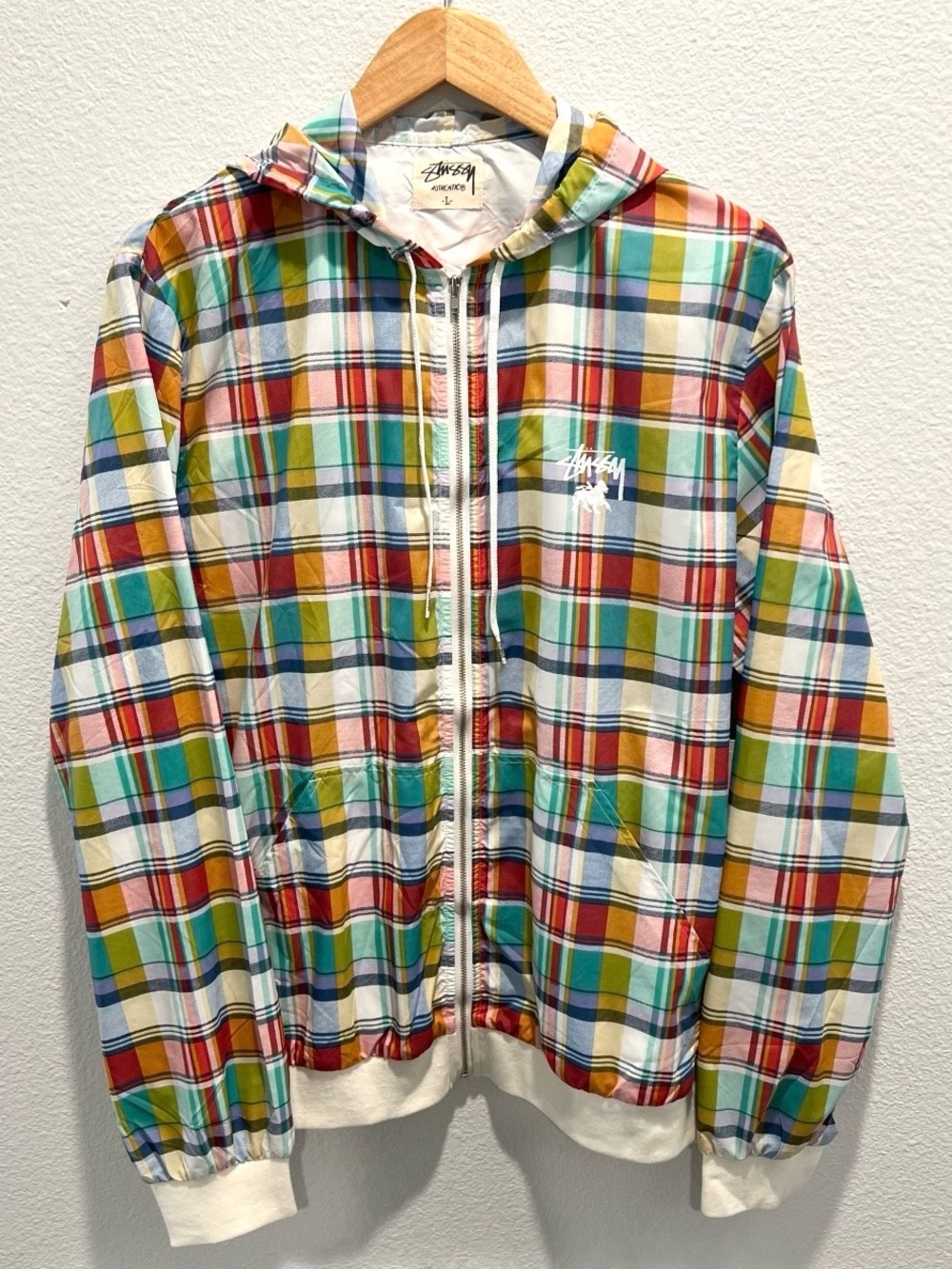 Stussy Multicolor Plaid Windbreaker Jacket Full Zip Hoodie